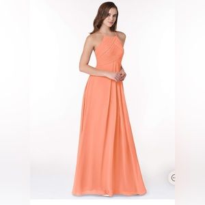 Azazie, Peach Chiffon Maxi Dress, Sz S/4